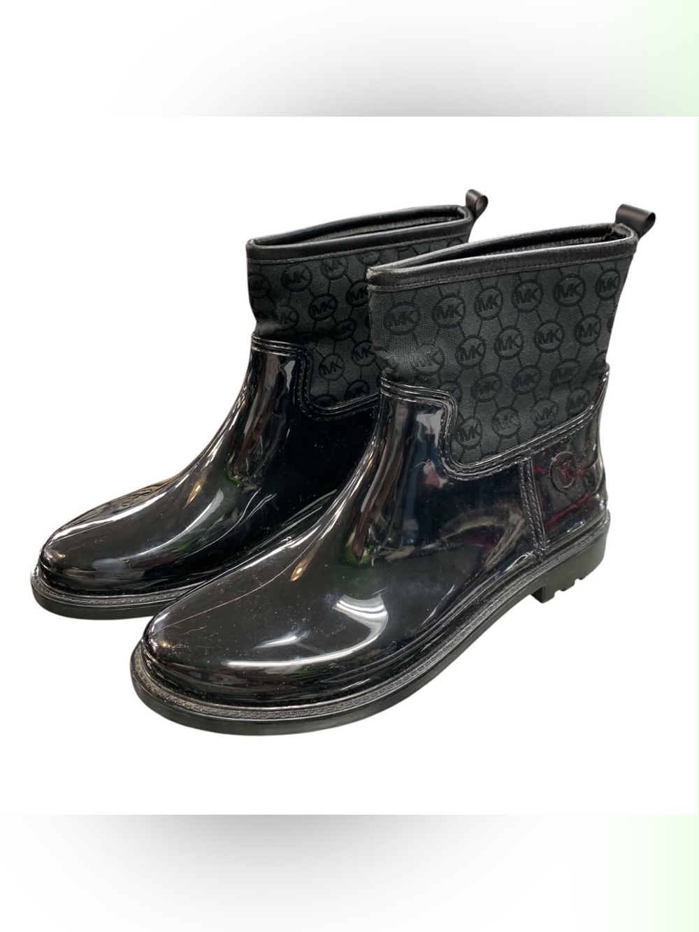 Michael Kors Black Patent Logo Rain Ankle Boots S10